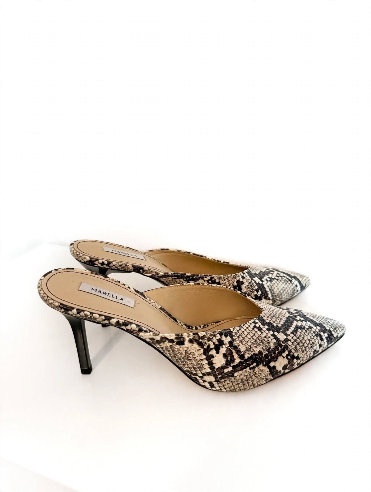 Marella pointed-toe snake-print slingback