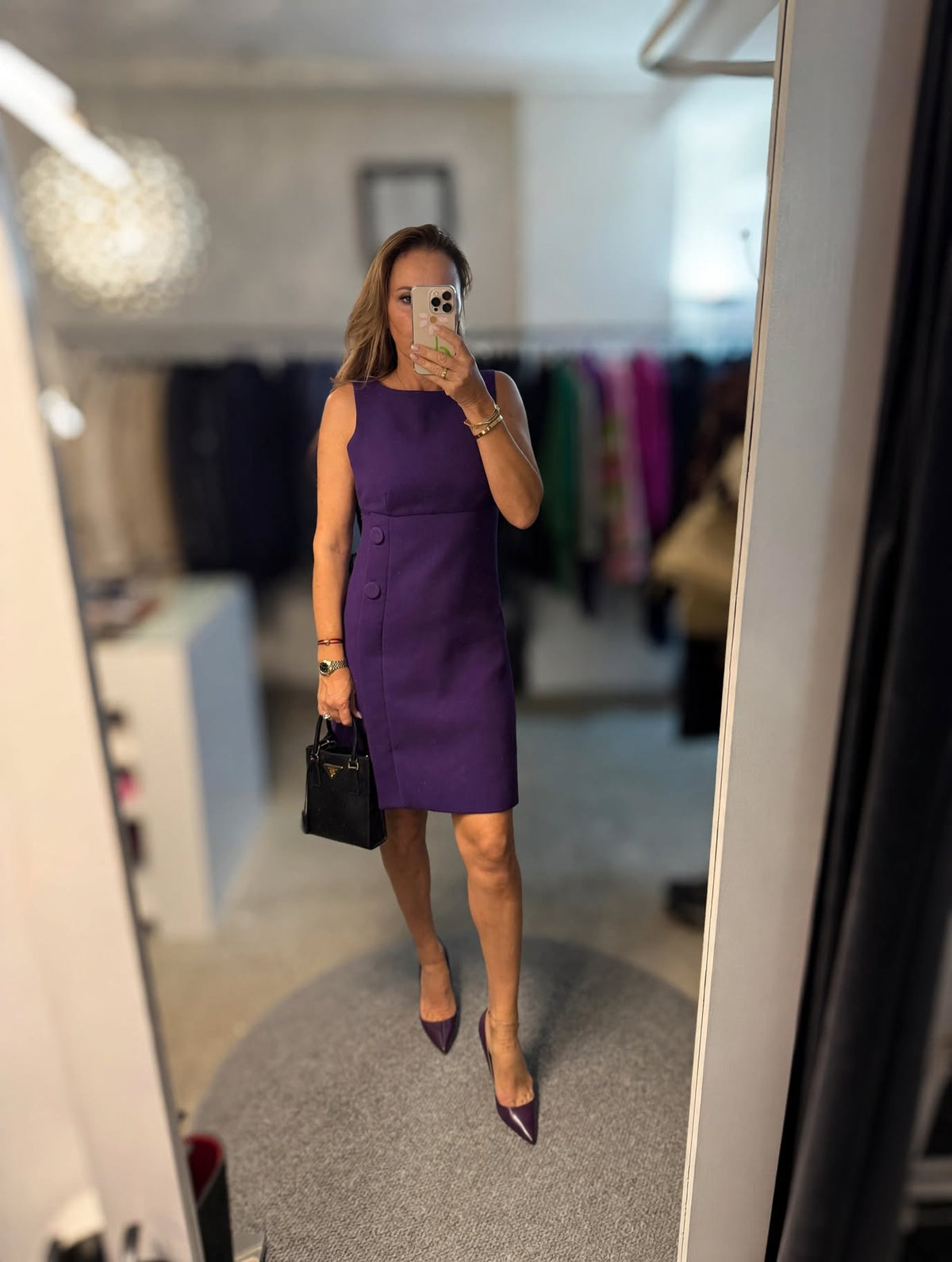 Prada Wool Button-Accent Shift Dress