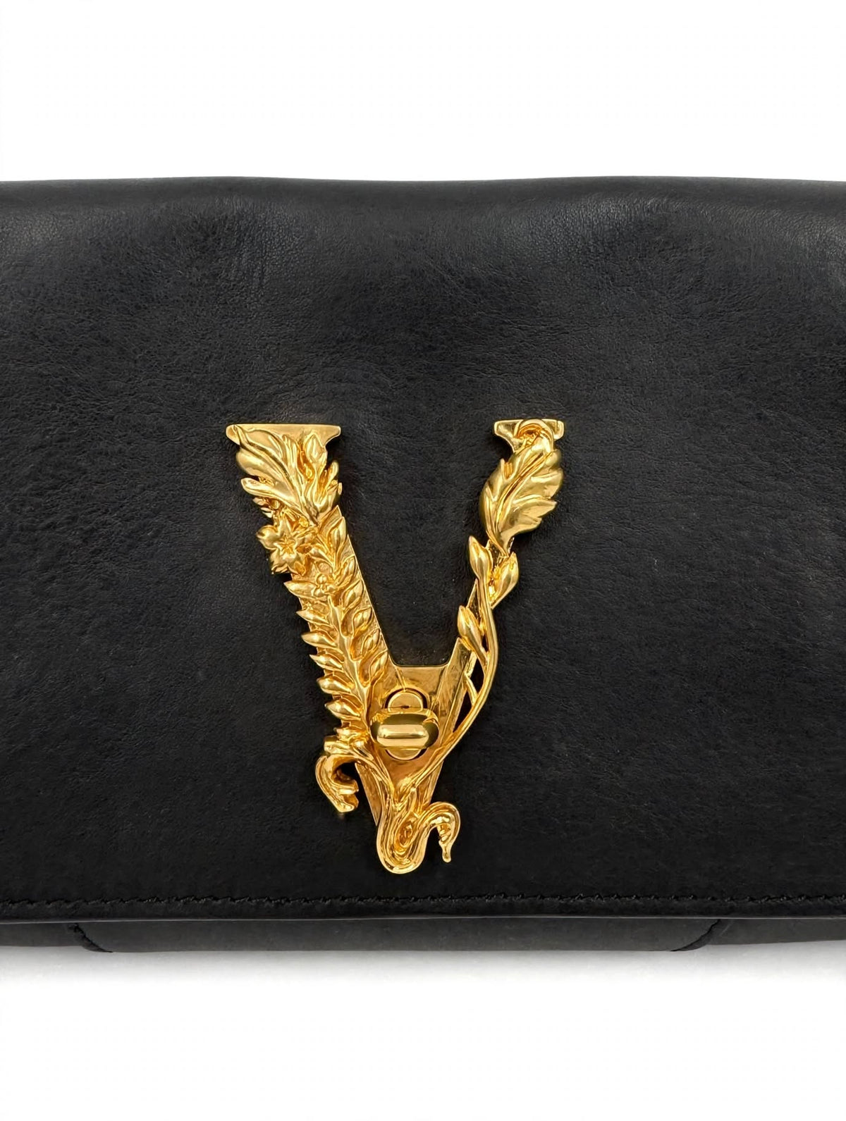 Versace Virtus Foldover Leather Clutch